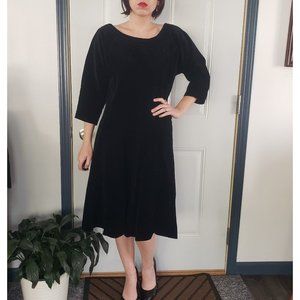 50s/60s‎ Black Velvet Midi Dress
